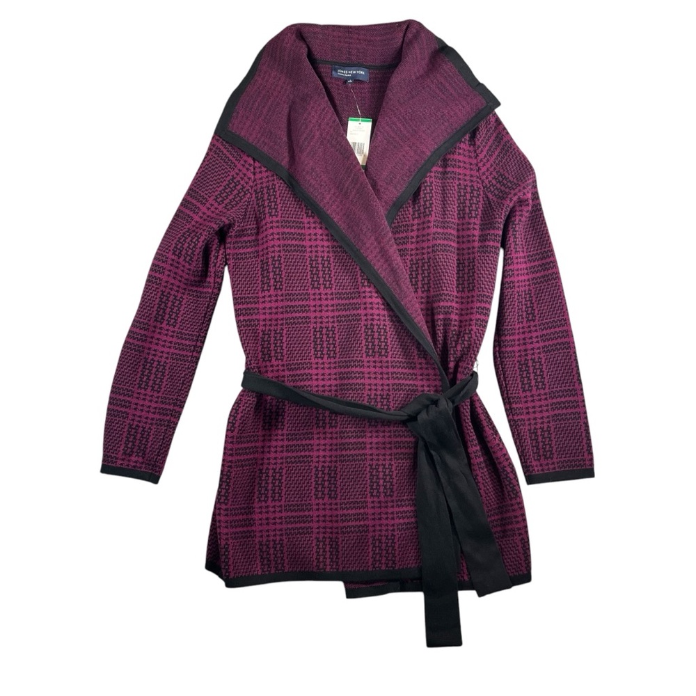 Jones New York‎ Signature NWT Purple/Black Tie Cardigan Size Large